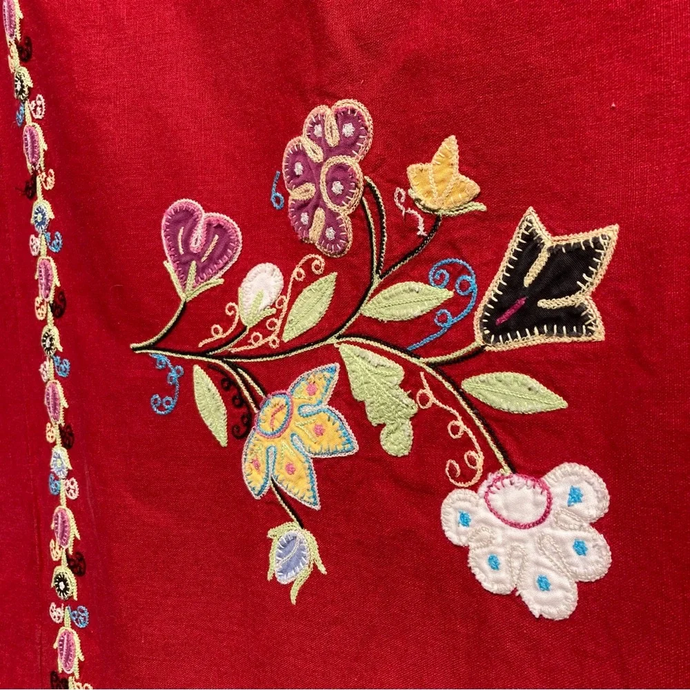 POTTERY BARN Red Embroidered Jacobean Floral Pillow Sham 24 x 30 inches Standard